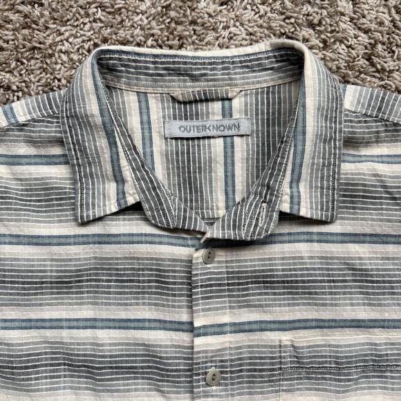 Outerknown S.E.A. SS Shirt Button Up Striped Blue White Cotton Men’s Size Medium - Picture 2 of 7
